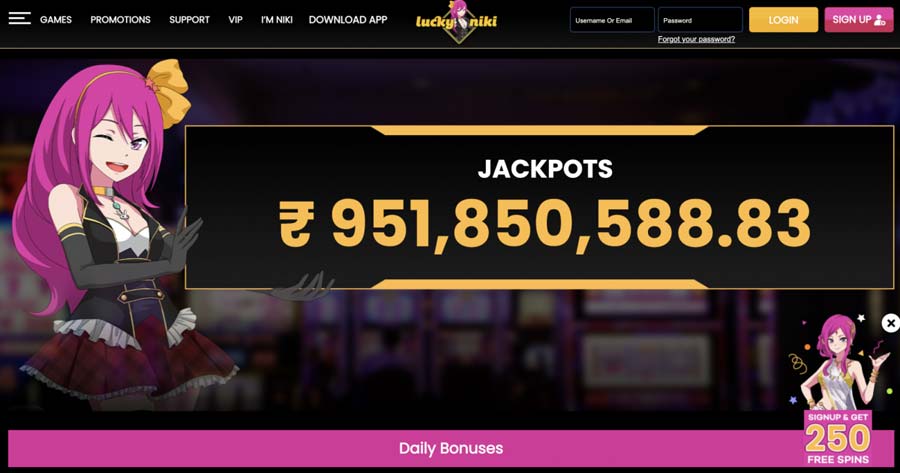 LuckyNiki Jackpots amount