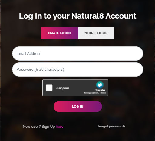 natural8 registration form