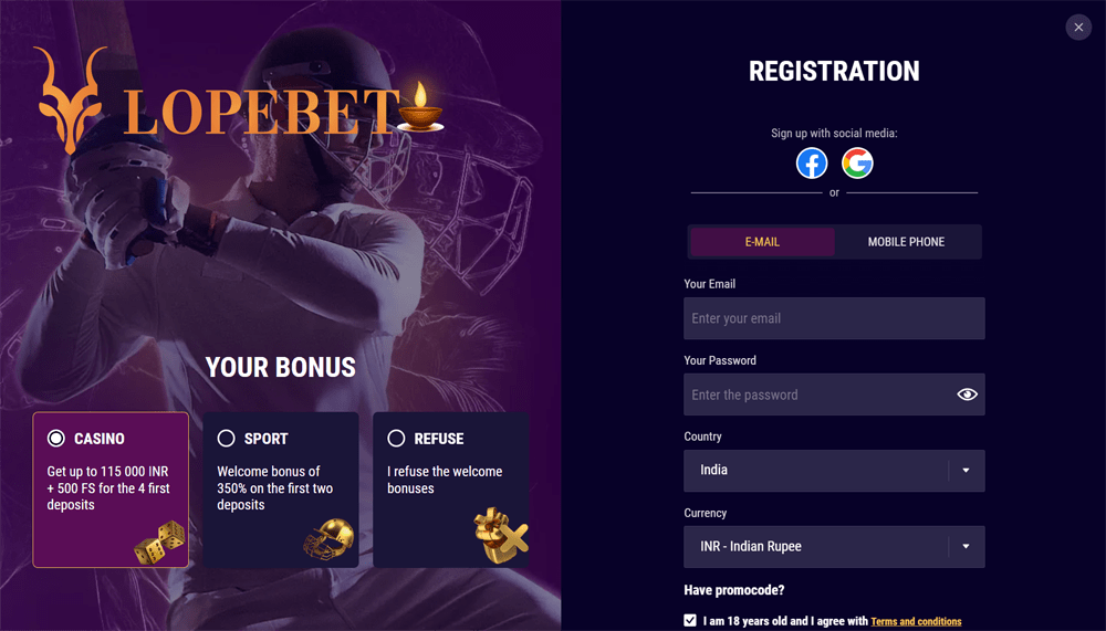 User-Friendly Sign Up Page Interface at Lopebet Casino